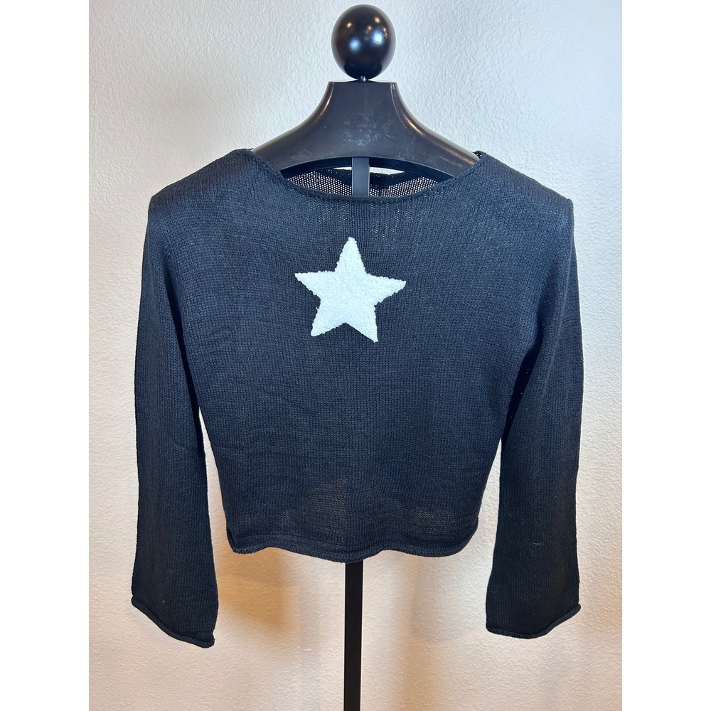 Princess Polly Big Star Knit Sweater Black White Star Cropped ML NEW